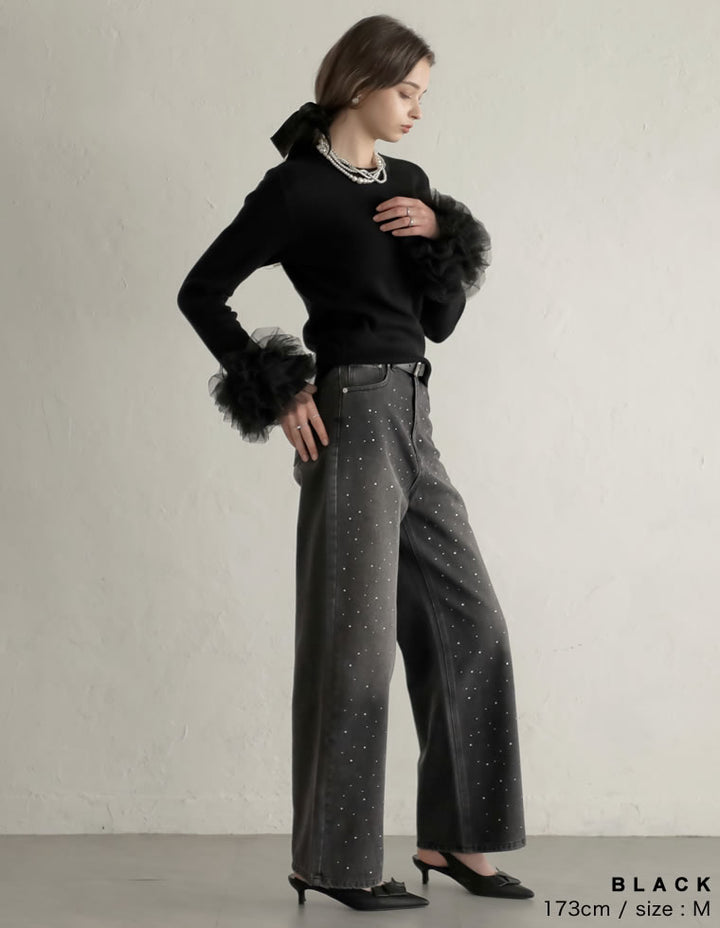 [MEISM by Re:EDIT][2025AW COLLECTION]袖チュールフリルティアードクルーネックニットトップス トップス 人気レディースファッション通販 リエディ