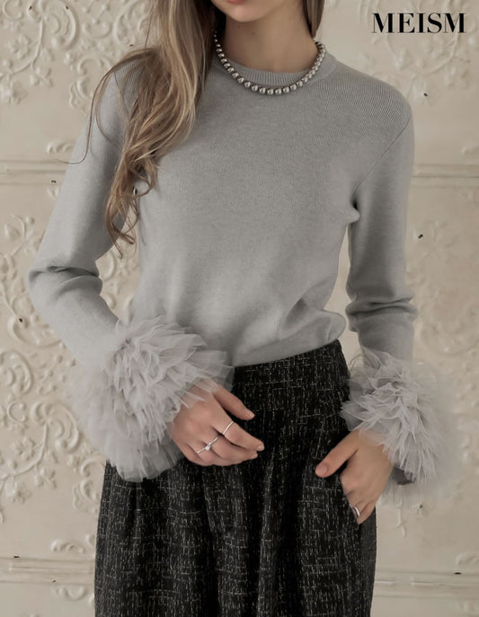 [MEISM by Re:EDIT][2025AW COLLECTION]袖チュールフリルティアードクルーネックニットトップス トップス 人気レディースファッション通販 リエディ