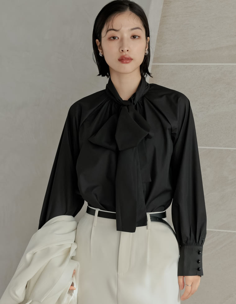 ERDEM アーデム パール ボウタイ シャツ シルク ブラック リボン モード ギンガムチェックボウタイブラウス/le.coeur blanc(ルクールブラン