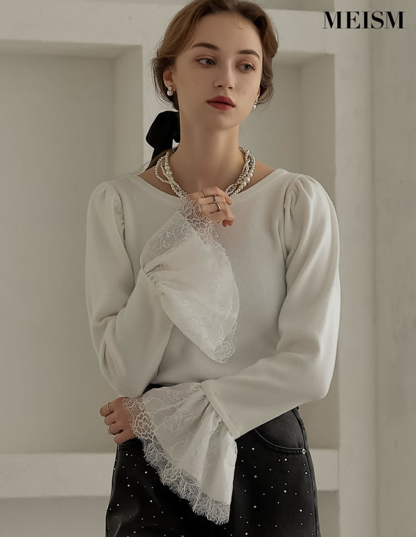 【MEISM LOOK BOOK 20%OFF対象】[MEISM by Re:EDIT][2025AW COLLECTION]リバーレースフリルボートネックニット