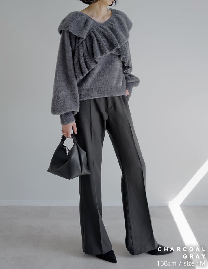 [アルガンオイル加工][低身長/高身長サイズ有]微起毛ツイルストレートスラックス パンツ 人気レディースファッション通販 リエディ