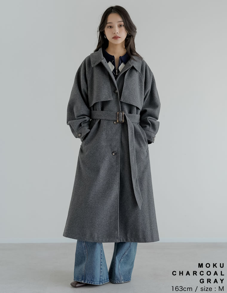 ウールタッチベルト付きステンカラーコート - ジャケット/アウター通販