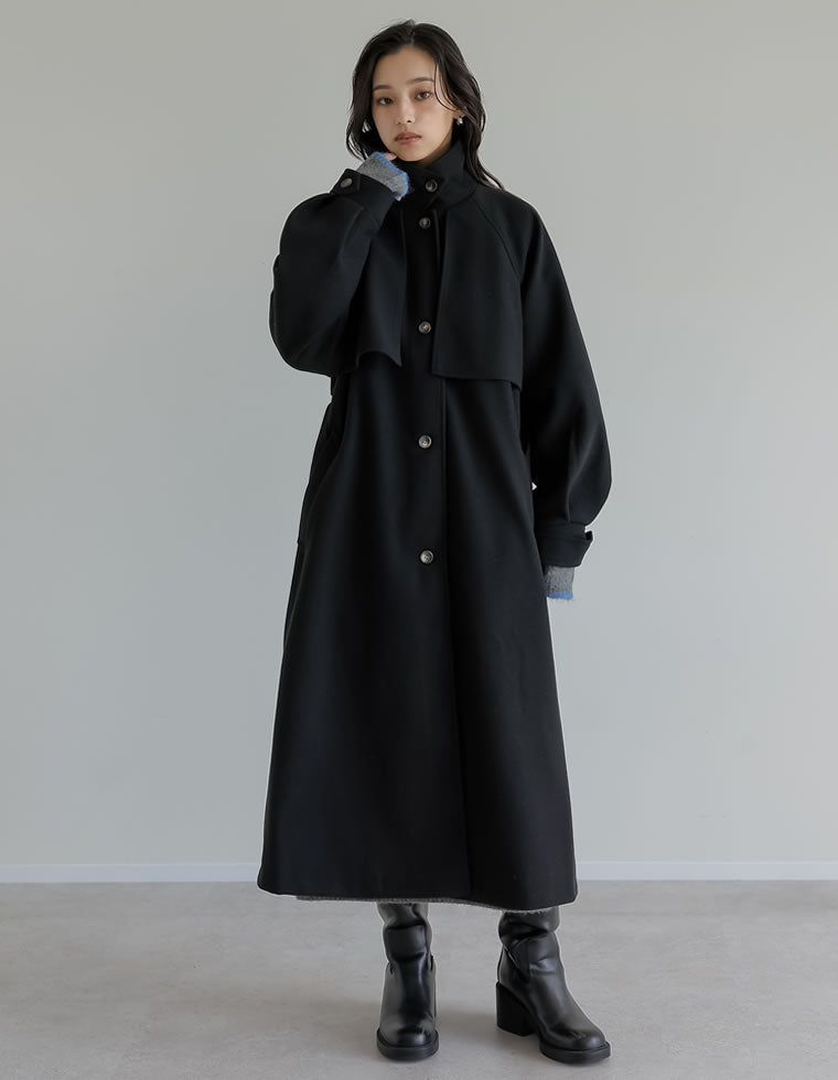 ウールタッチベルト付きステンカラーコート - ジャケット/アウター通販