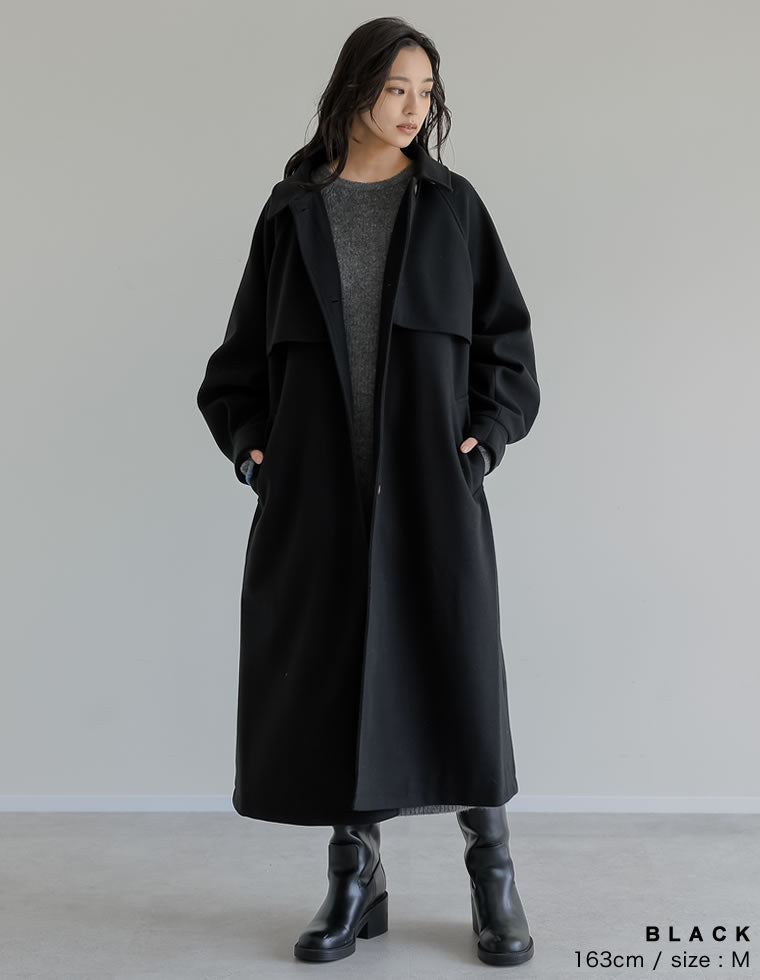ウールタッチベルト付きステンカラーコート - ジャケット/アウター通販