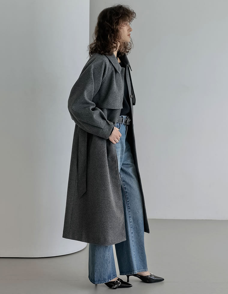 ウールタッチベルト付きステンカラーコート - ジャケット/アウター通販