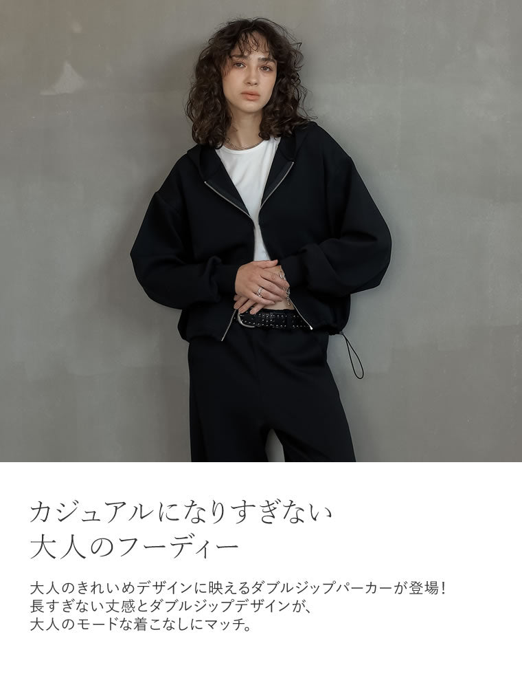 ellie シルキージップフーディー 黒 ロング フルジップ フーディー / CL AE LONG FZ HOODIE（ブラック
