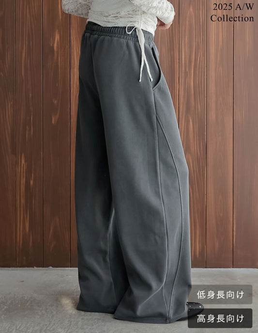[2025AW COLLECTION][低身長/高身長サイズ有]ライトダンボールサイドカーブラインワイドパンツ パンツ 人気レディースファッション通販 リエディ