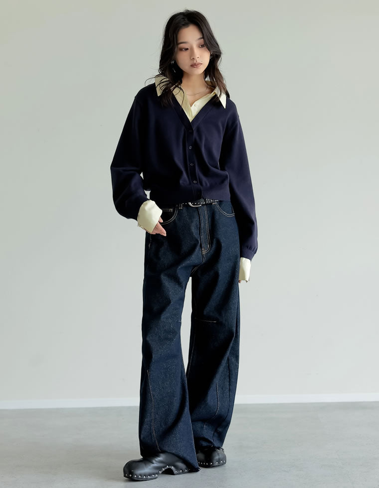 【即完売モデル】カラー 20SS レイヤードドッキングカーディガン FREAK'S STORE/シャツ レイヤード風 ドッキング ニット カーディガン