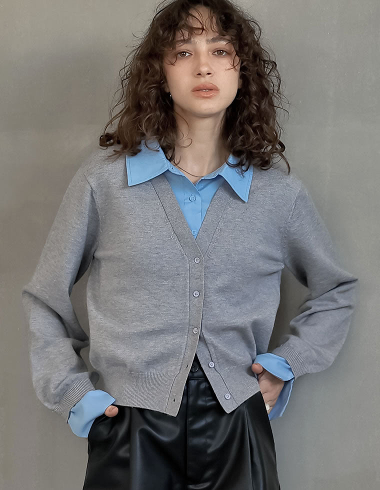 シャツドッキングレイヤードニット シャツドッキングニットカーディガン - トップス通販 | 人気