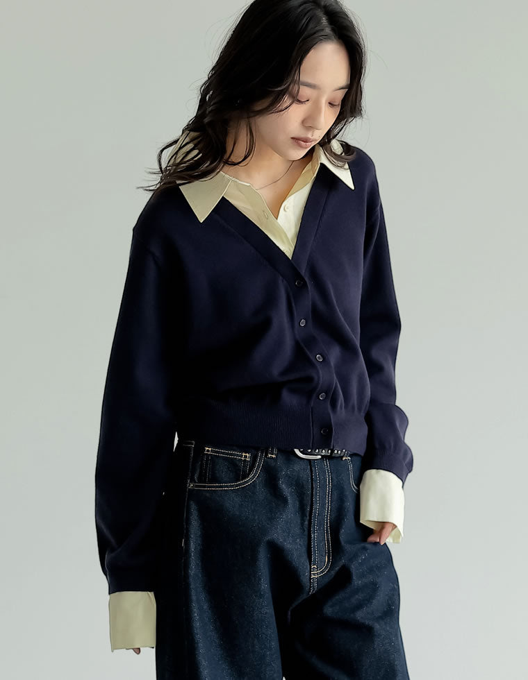 kolor 23AW ネイビー ドッキング ニットカーディガン シャツドッキングニットカーディガン - トップス通販 | 人気レディース