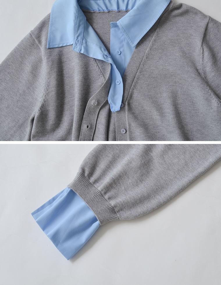 【即完売モデル】カラー 20SS レイヤードドッキングカーディガン フォックス混ベルト付きカーディガン - SOÉJU online store