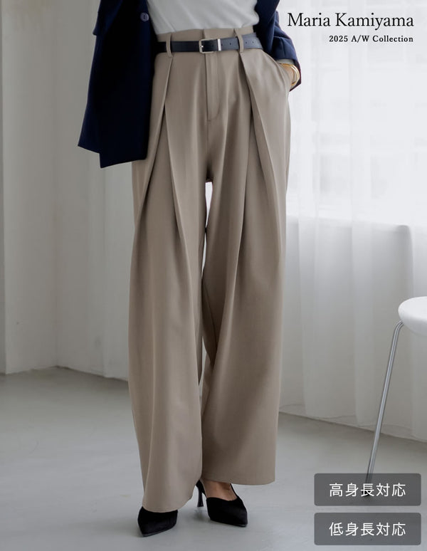 [2025AW COLLECTION][低身長/高身長サイズ有]ストレッチミックスツイルクロスタックワイドパンツ