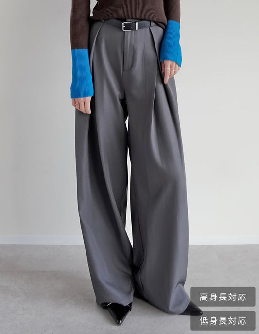 [2025AW COLLECTION][低身長/高身長サイズ有]ストレッチミックスツイルクロスタックワイドパンツ