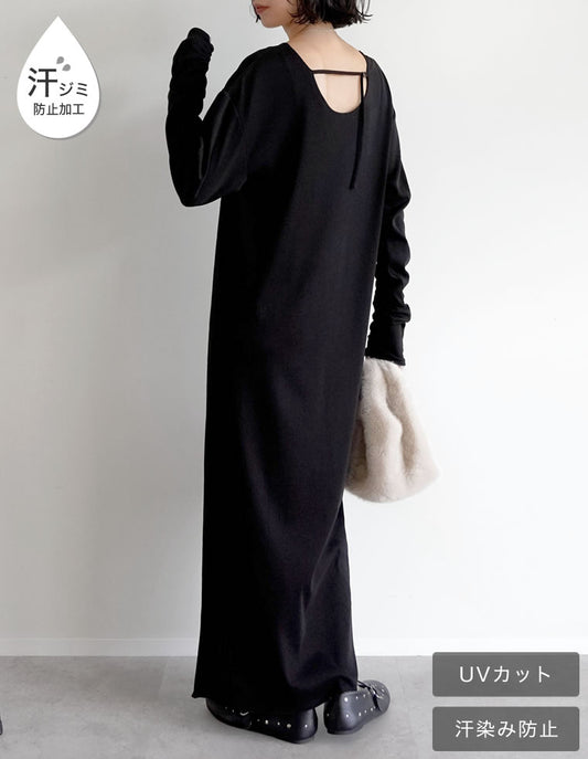 [汗じみ防止][UVカット][低身長サイズ有]リブカットソーバックシャンナローワンピース ワンピース 人気レディースファッション通販 リエディ