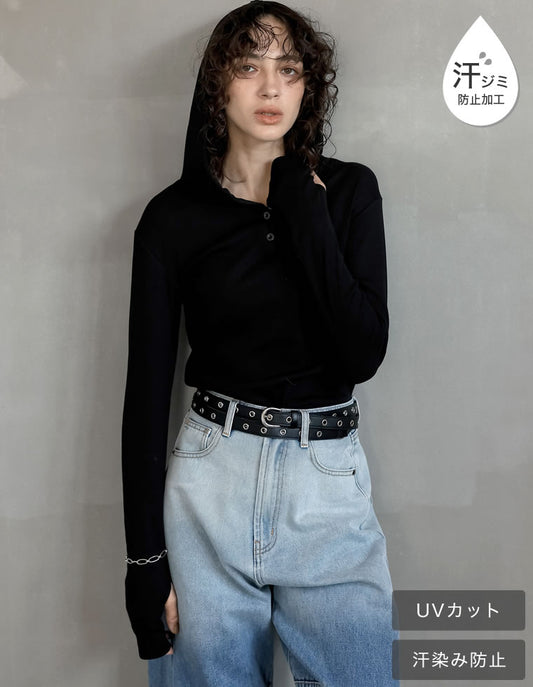 [2025AW COLLECTION][汗じみ防止][UVカット]リブカットソーフーディートップス