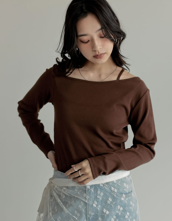 [2025AW COLLECTION]リブカットソーアシンメトリーネックデザイントップス トップス 人気レディースファッション通販 リエディ