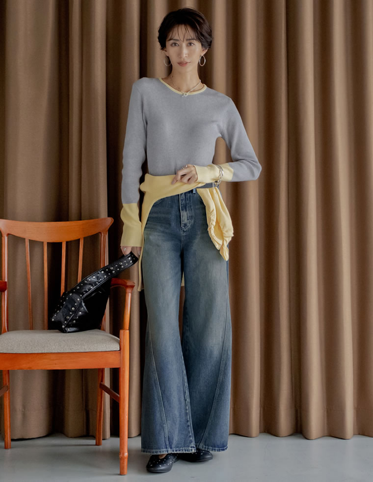 サイド切り替えコットンデニムパンツ - パンツ通販 | 人気レディース