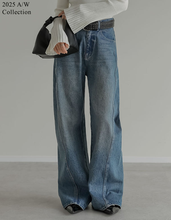 [2025AW COLLECTION][低身長/高身長サイズ有]サイド切り替えコットンデニムパンツ
