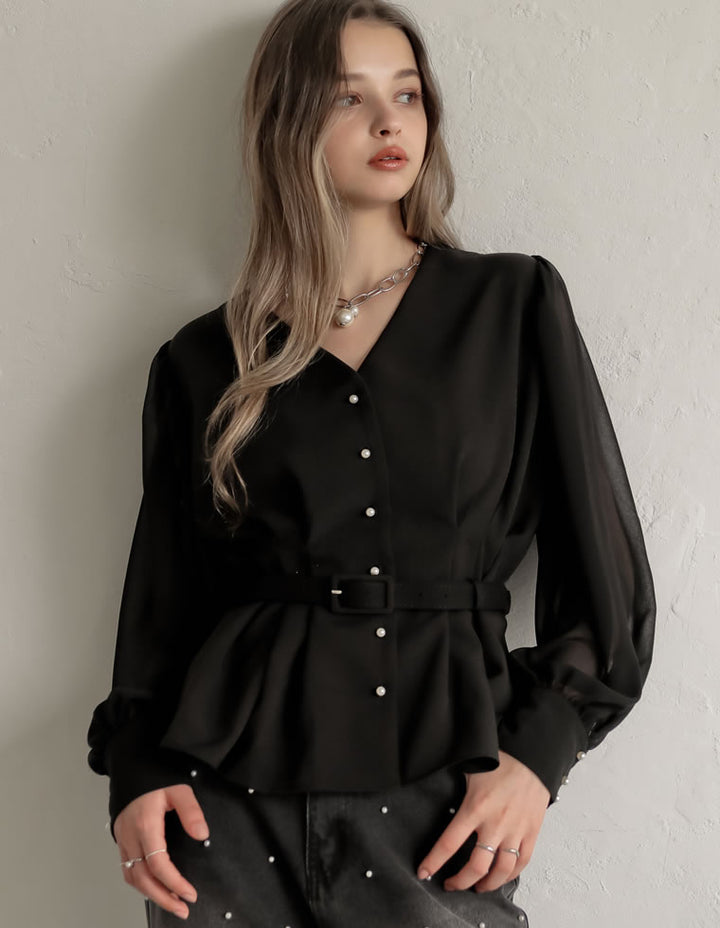 [MEISM by Re:EDIT][2025AW COLLECTION]袖シアータックペプラムブラウス[mb] トップス 人気レディースファッション通販 リエディ