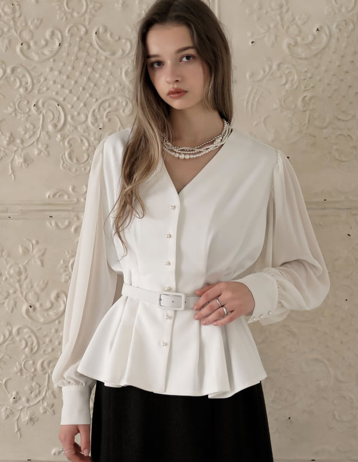 [MEISM by Re:EDIT][2025AW COLLECTION]袖シアータックペプラムブラウス[mb] トップス 人気レディースファッション通販 リエディ