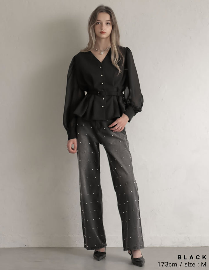 [MEISM by Re:EDIT][2025AW COLLECTION]袖シアータックペプラムブラウス[mb] トップス 人気レディースファッション通販 リエディ