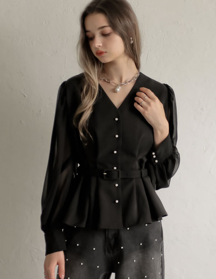 [MEISM by Re:EDIT][2025AW COLLECTION]袖シアータックペプラムブラウス[mb] トップス 人気レディースファッション通販 リエディ