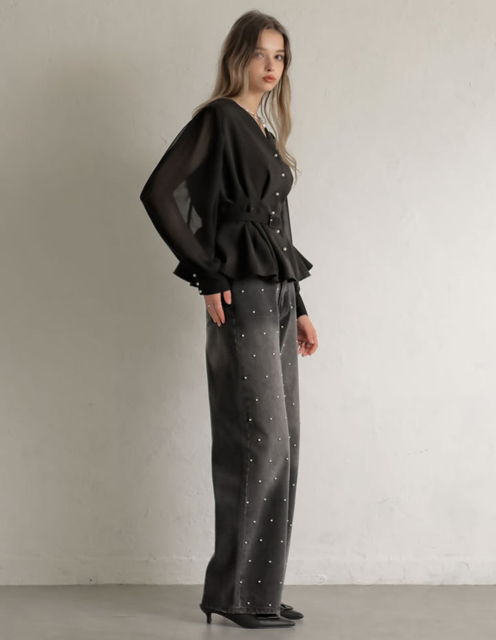 [MEISM by Re:EDIT][2025AW COLLECTION]袖シアータックペプラムブラウス[mb] トップス 人気レディースファッション通販 リエディ