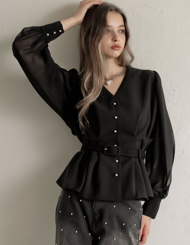 [MEISM by Re:EDIT][2025AW COLLECTION]袖シアータックペプラムブラウス[mb] トップス 人気レディースファッション通販 リエディ