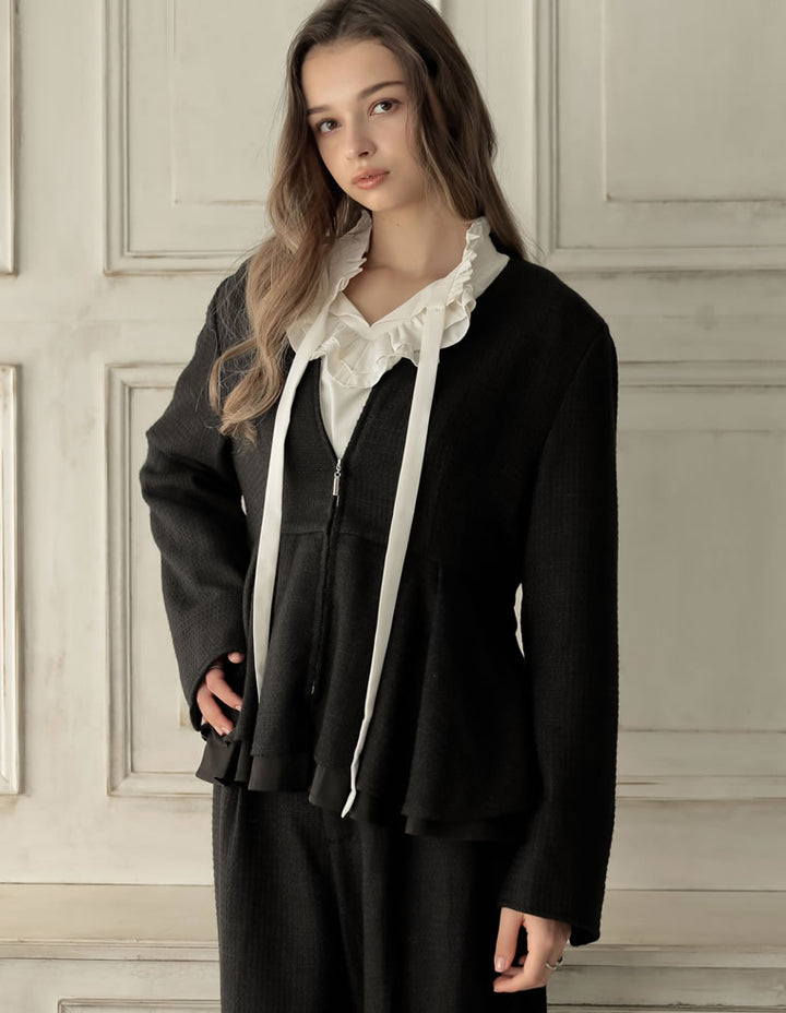 [MEISM by Re:EDIT][2025AW COLLECTION]ライトツイードペプラムVネックジャケット ジャケット/アウター 人気レディースファッション通販 リエディ