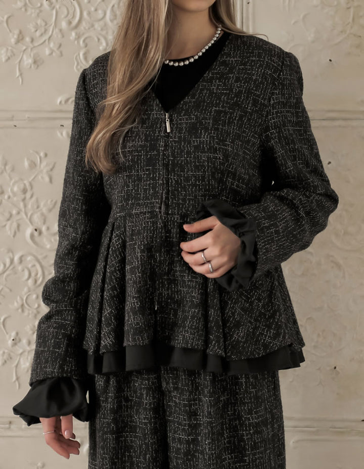 [MEISM by Re:EDIT][2025AW COLLECTION]ライトツイードペプラムVネックジャケット ジャケット/アウター 人気レディースファッション通販 リエディ