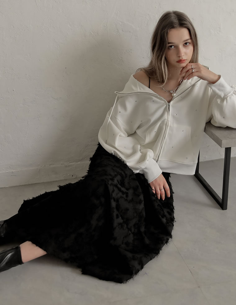 ánuans フリンジジャガードラップフレアスカート セール】フリンジジャガードラップフレアスカート（スカート