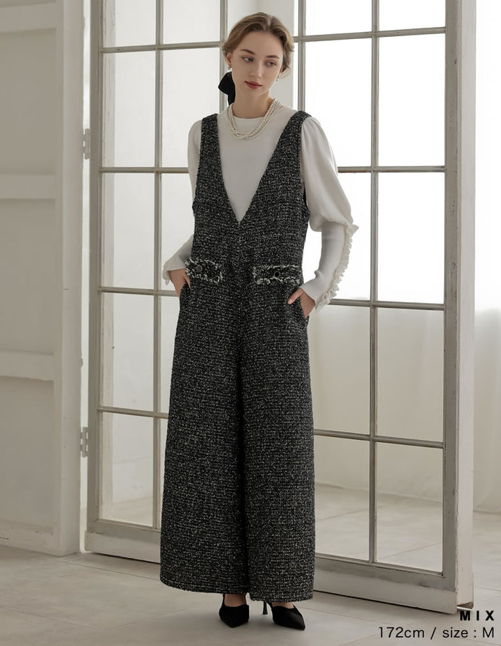 [MEISM by Re:EDIT][2025AW COLLECTION][低身長/高身長サイズ有]ツイードフレアオールインワン オールインワン 人気レディースファッション通販 リエディ