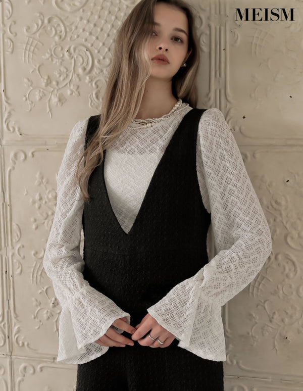 [MEISM by Re:EDIT][2025AW PRE ORDER]レースクルーネック袖フリルブラウス[mb]