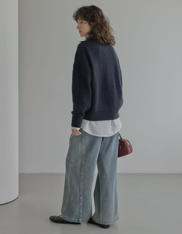 [2025AW COLLECTION][静電気防止]片畔編み襟付きハーフジップニットプルオーバー トップス 人気レディースファッション通販 リエディ