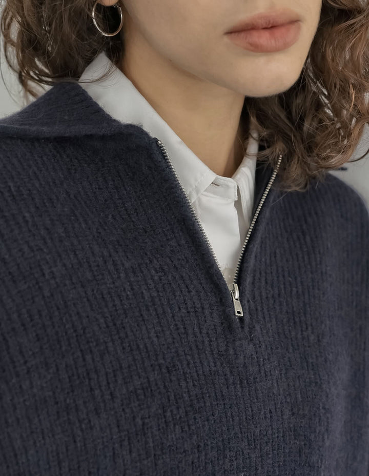 [2025AW COLLECTION][静電気防止]片畔編み襟付きハーフジップニットプルオーバー トップス 人気レディースファッション通販 リエディ