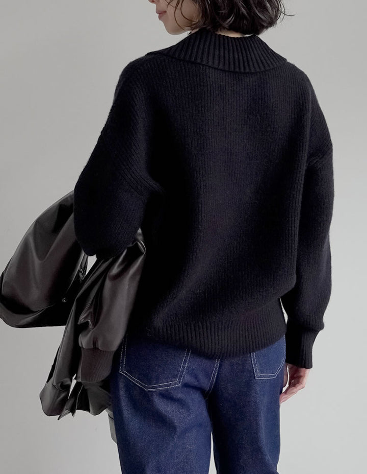 [2025AW COLLECTION][静電気防止]片畔編み襟付きハーフジップニットプルオーバー トップス 人気レディースファッション通販 リエディ