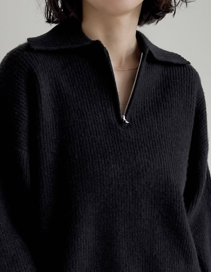 [2025AW COLLECTION][静電気防止]片畔編み襟付きハーフジップニットプルオーバー トップス 人気レディースファッション通販 リエディ