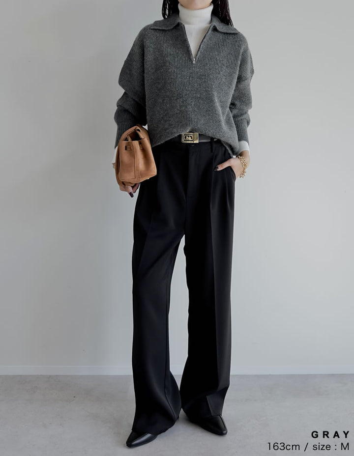 [2025AW COLLECTION][静電気防止]片畔編み襟付きハーフジップニットプルオーバー トップス 人気レディースファッション通販 リエディ