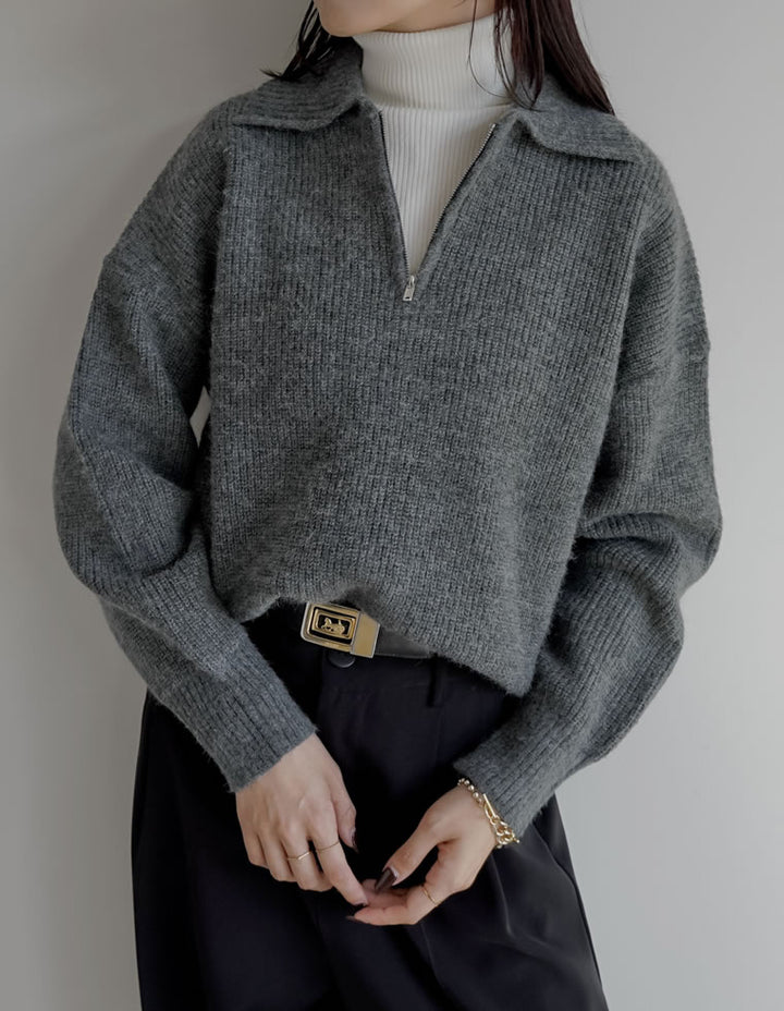[2025AW COLLECTION][静電気防止]片畔編み襟付きハーフジップニットプルオーバー トップス 人気レディースファッション通販 リエディ