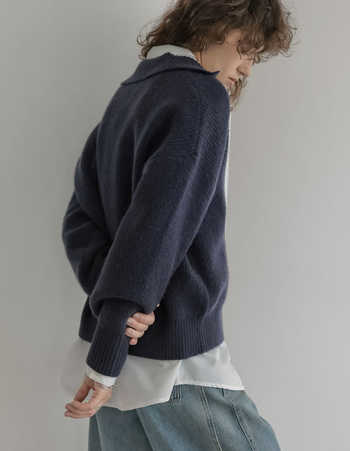 [2025AW COLLECTION][静電気防止]片畔編み襟付きハーフジップニットプルオーバー トップス 人気レディースファッション通販 リエディ