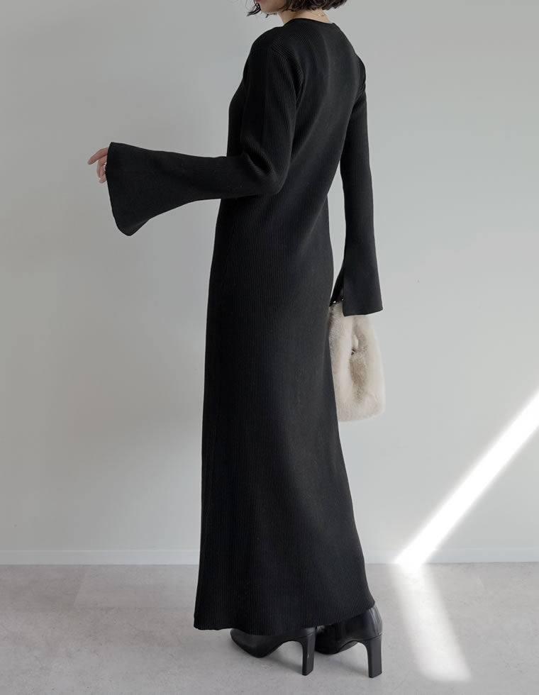 フレアスリーブリブニットワンピース - ワンピース通販 | 人気