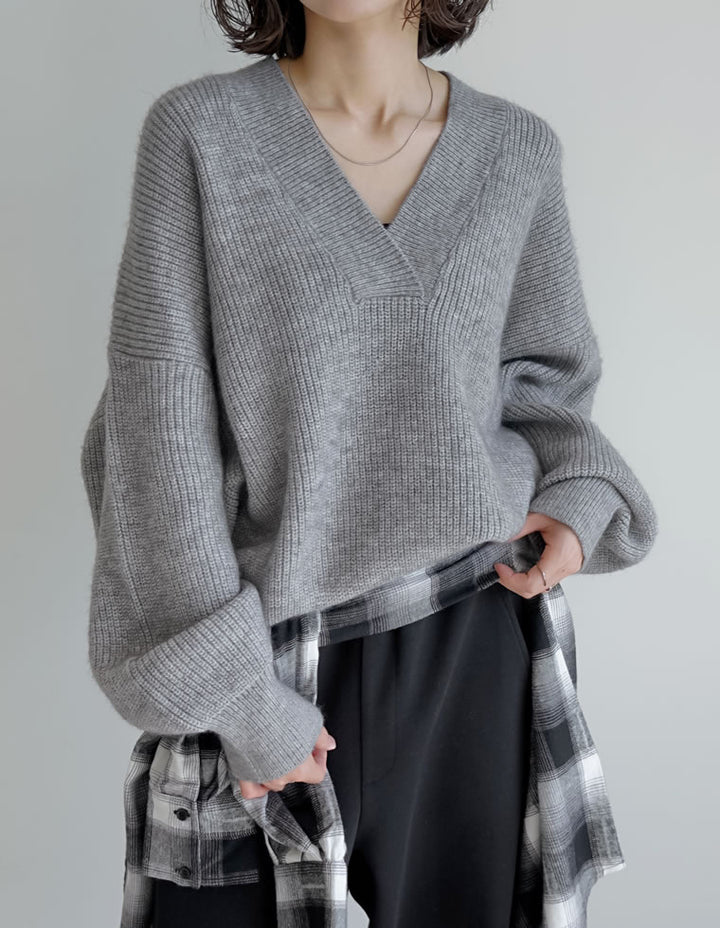 [2025AW COLLECTION][静電気防止]深Vネックニットプルオーバー トップス 人気レディースファッション通販 リエディ