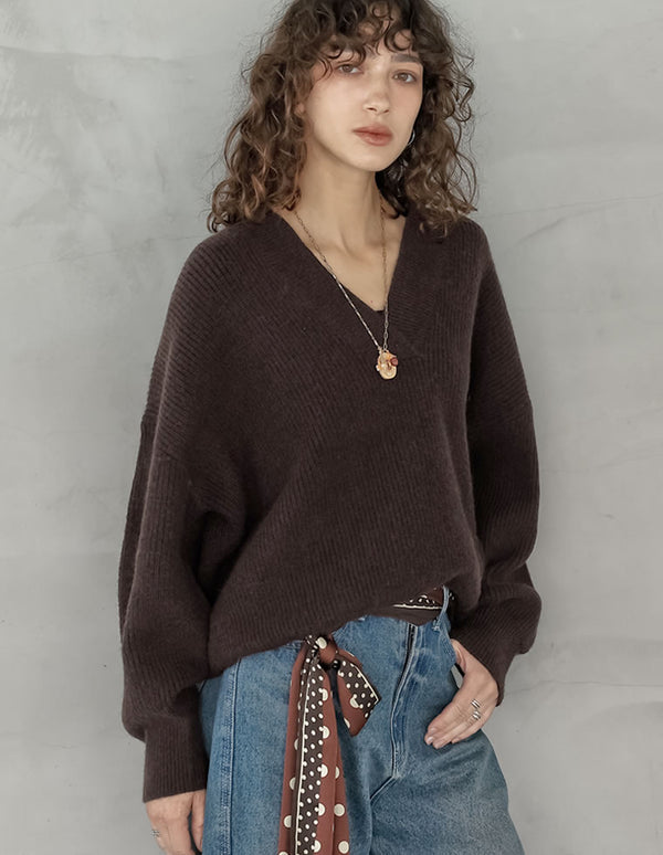 【あったかアイテムフェア 10%OFF】[2025AW COLLECTION][静電気防止]深Vネックニットプルオーバー