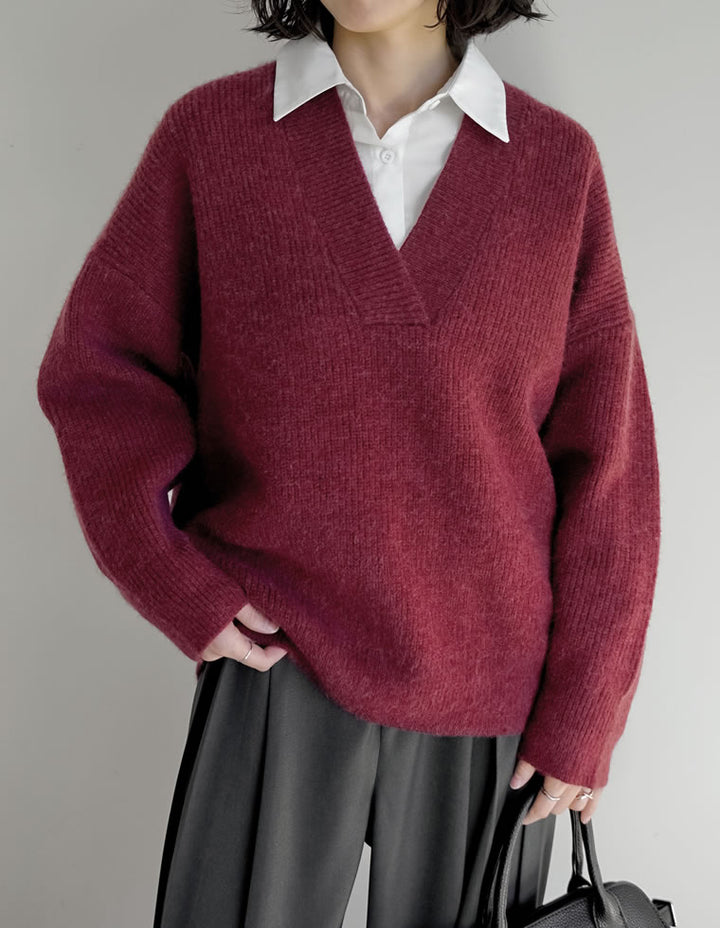 [2025AW COLLECTION][静電気防止]深Vネックニットプルオーバー トップス 人気レディースファッション通販 リエディ