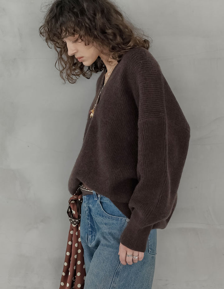 [2025AW COLLECTION][静電気防止]深Vネックニットプルオーバー トップス 人気レディースファッション通販 リエディ