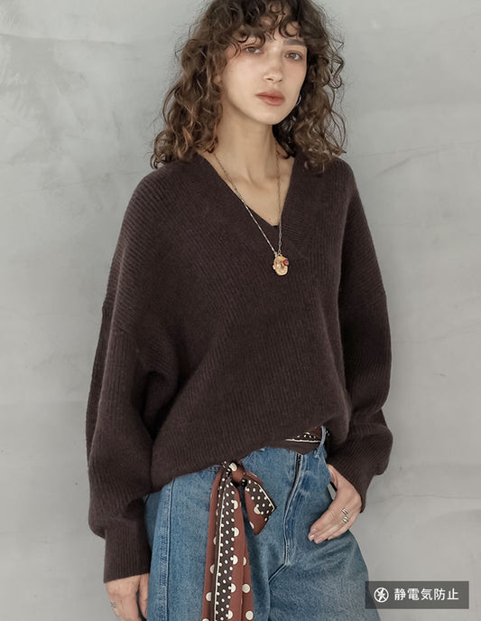 【TIME SALE 10%OFF】[新色追加][2025AW COLLECTION][静電気防止]深Vネックニットプルオーバー
