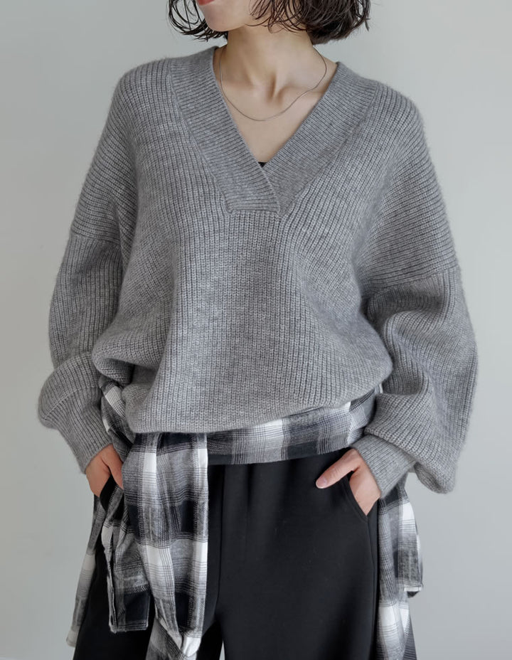 [2025AW COLLECTION][静電気防止]深Vネックニットプルオーバー トップス 人気レディースファッション通販 リエディ