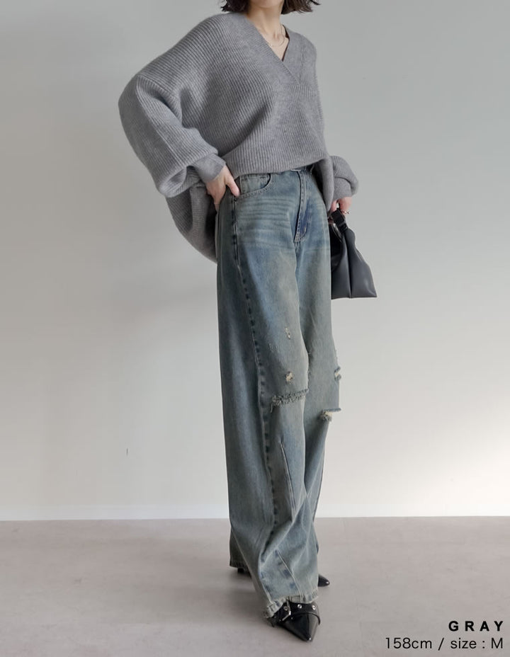 [2025AW COLLECTION][静電気防止]深Vネックニットプルオーバー トップス 人気レディースファッション通販 リエディ