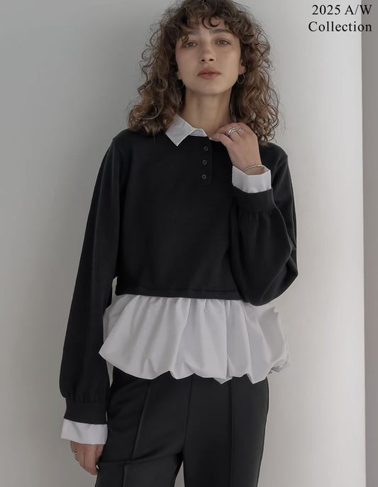 [2025AW COLLECTION]スウェットライクニット×バルーンシャツレイヤード風トップス
