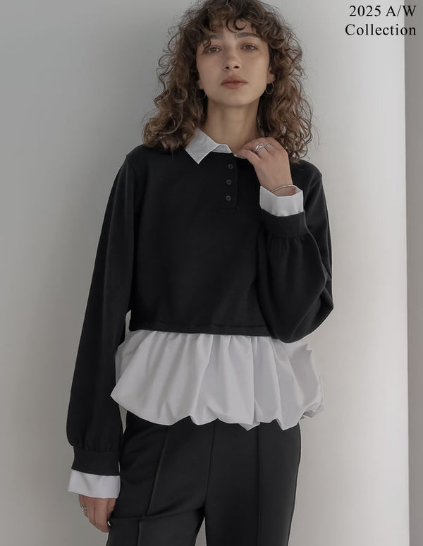 [2025AW COLLECTION]スウェットライクニット×バルーンシャツレイヤード風トップス